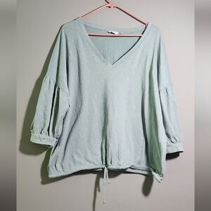 2X Reitmans Women's Pastel Seafoam V-Neck Top Quarter Sleeves